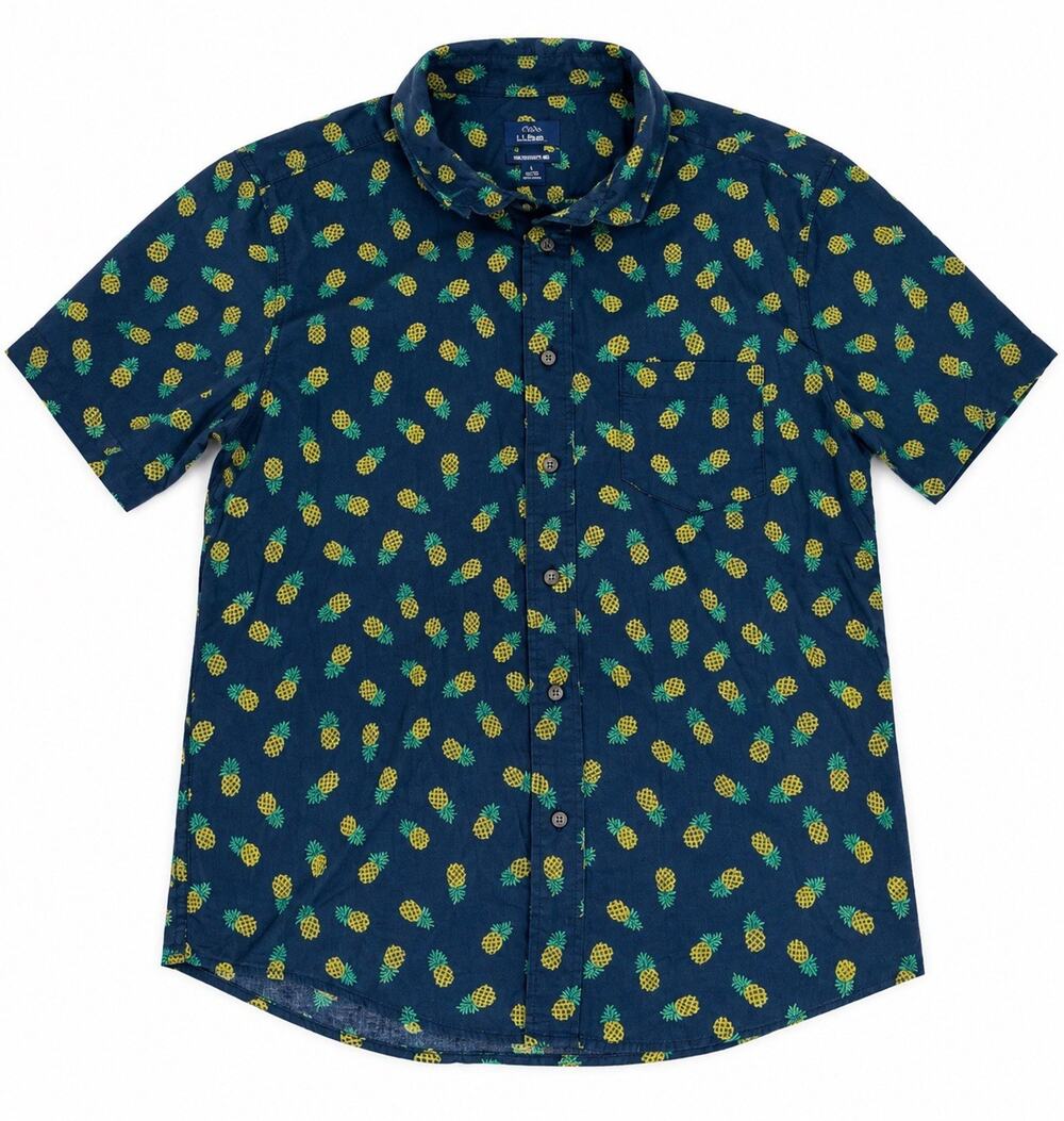GEORGE Men's Size Large Short Sleeve Button Down Pineapple Theme Classic Fit